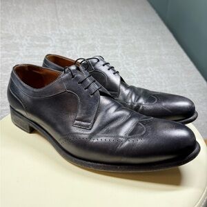 A Testoni Black Leather Wintip Lace Up Dress Shoe Mens Size 10.5
